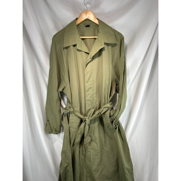 Totes Weather Protectors Men's Green Trench Coat Long Sleeve Belted Size L (C-3) - Picture 3 of 8